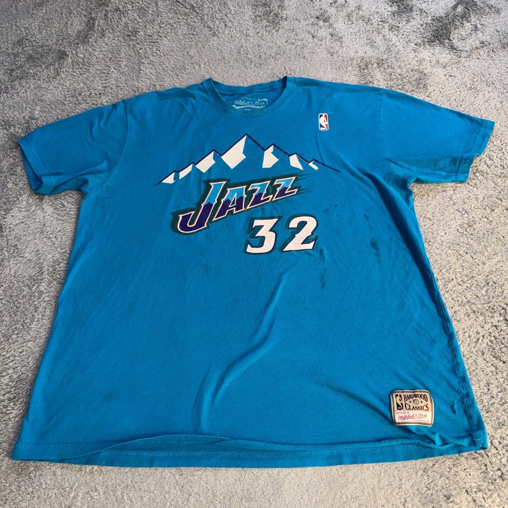Mitchell & Ness Mens Utah Jazz Karl Malone T Shirt XXL Blue Hardwood Classics